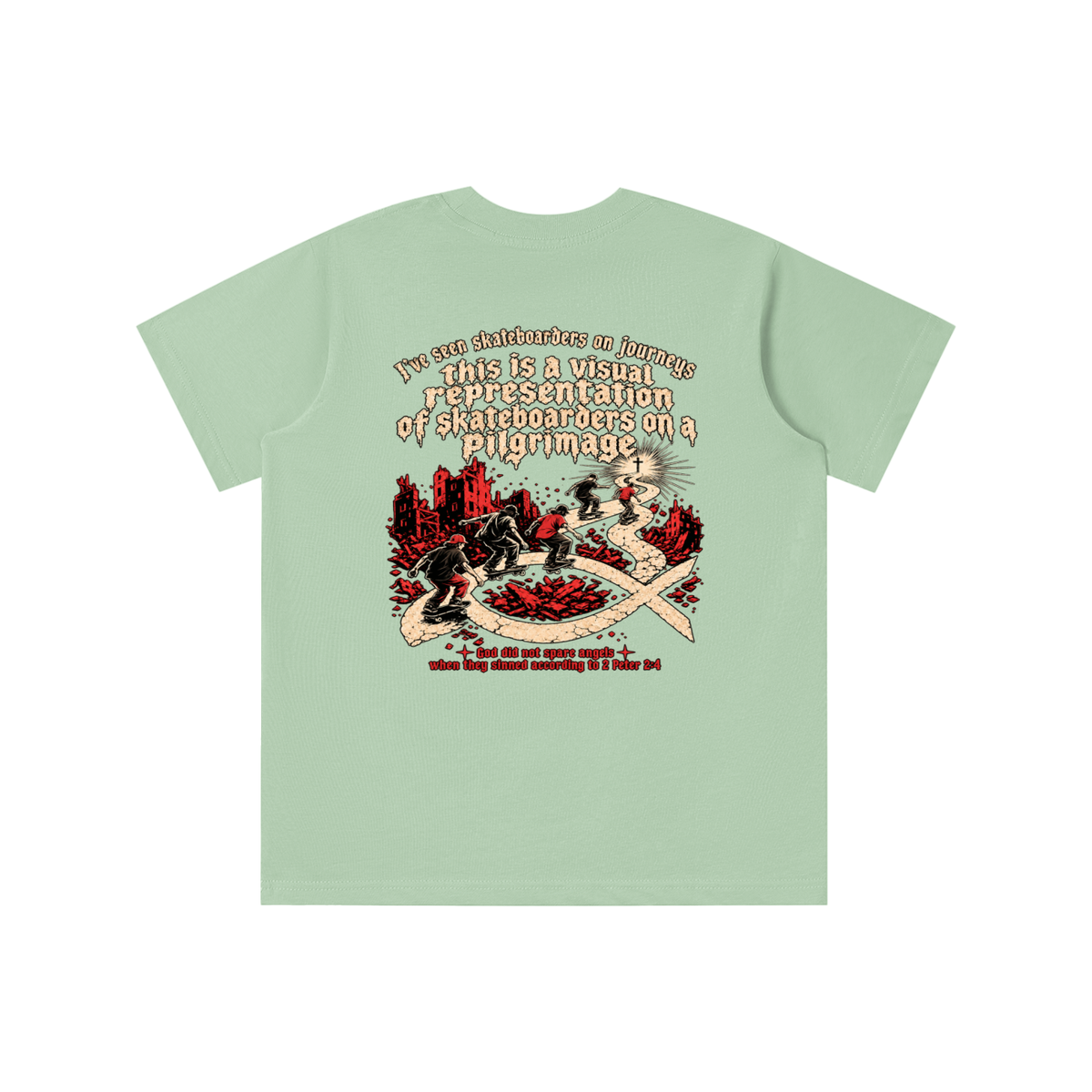 skateboarders on a pilgrimage youth T-shirt