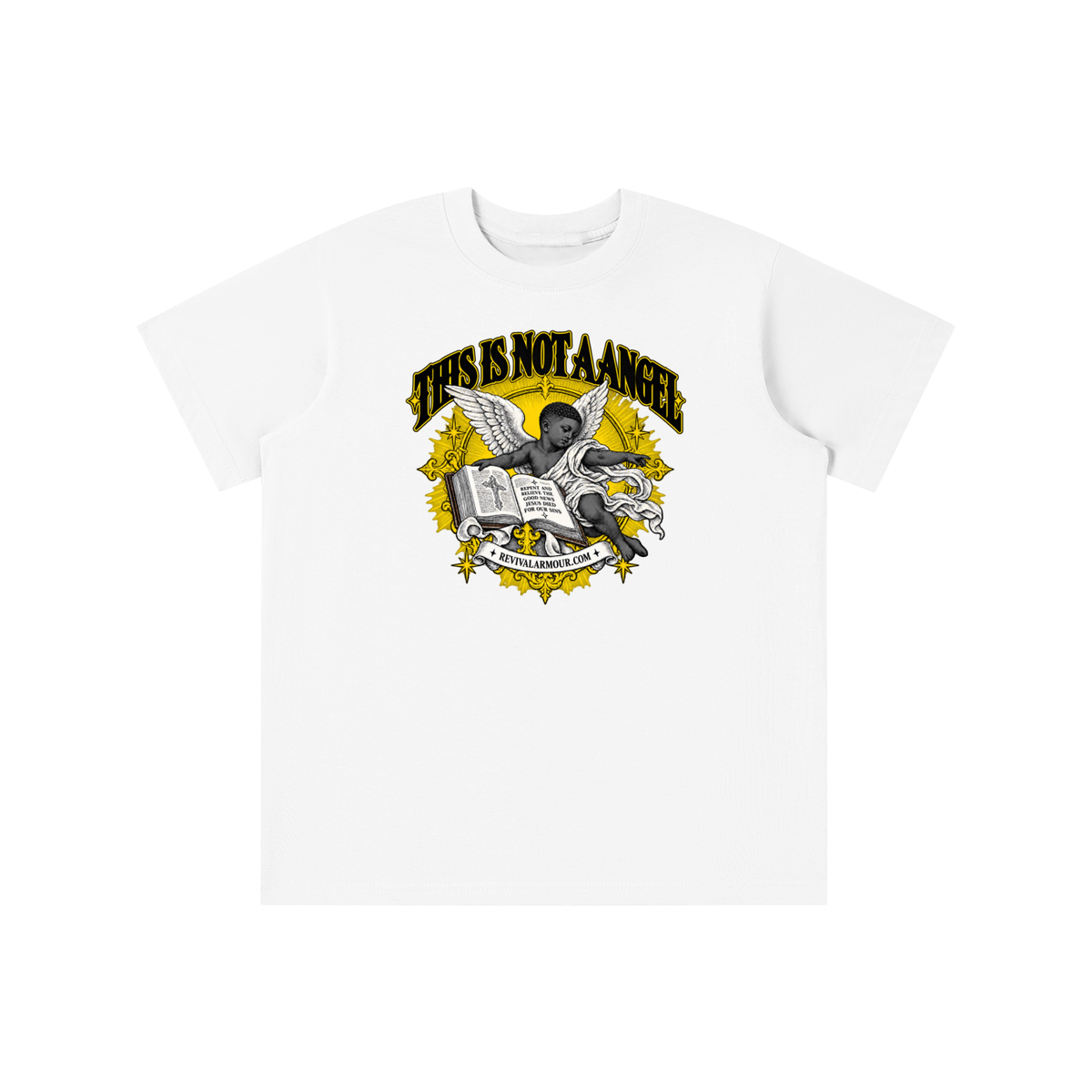 THIS IS NOT A ANGEL REPENT AND BELIEVE THE GOOD NEWS JESUS DIED FOR OUR SIN REVIVALARMOUR.COM youth T-shirt