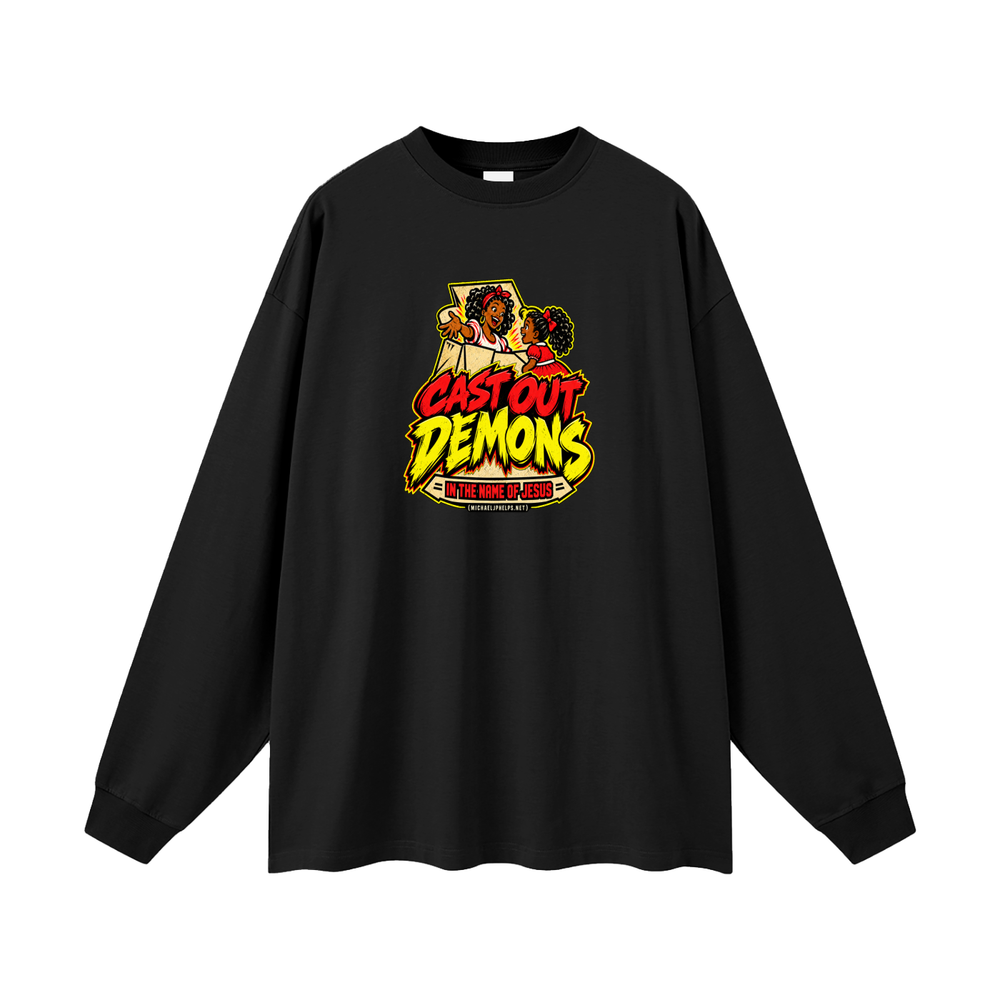 CAST OUT DEMONS IN THE NAME OF JESUS (MICHAELJPHELPS.NET) Long Sleeve T-Shirt