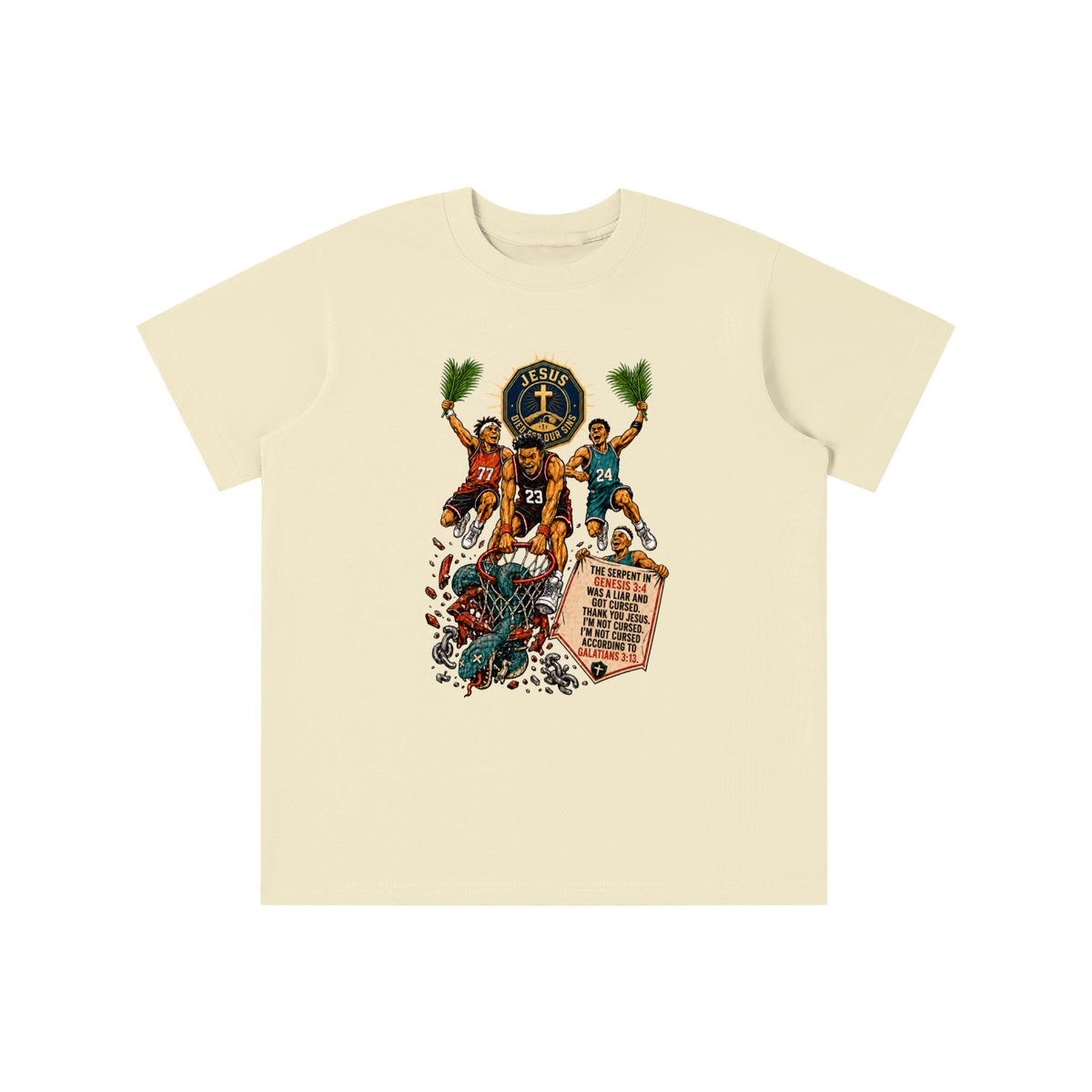 THE SERPENT IN GENESIS 3:4 WAS A LIAR AND GOT CURSED. THANK YOU JESUS. I'M NOT CURSED. I'M NOT CURSED ACCORDING TO GALATIANS 3:13. youth T-shirt
