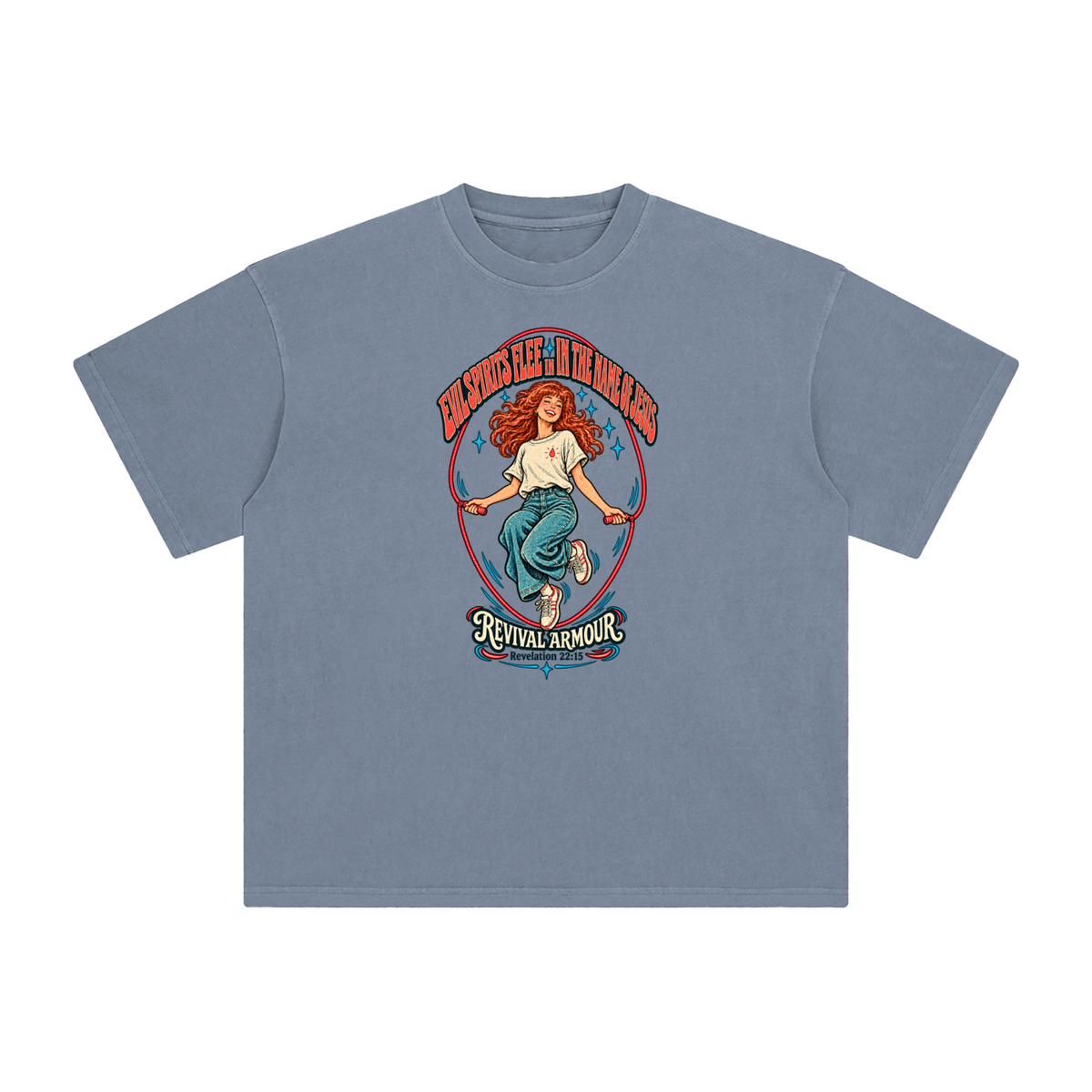 EVIL SPIRITS FLEE IN THE NAME OF JESUS REVIVAL ARMOUR *Revelation 22:15* T-Shirt