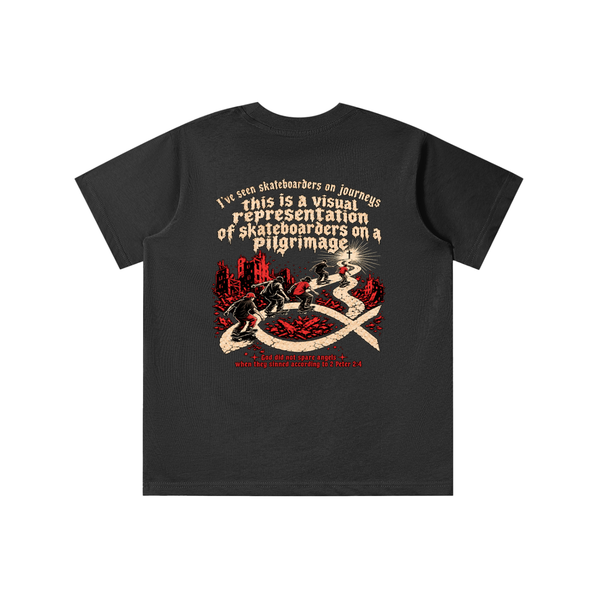 skateboarders on a pilgrimage youth T-shirt