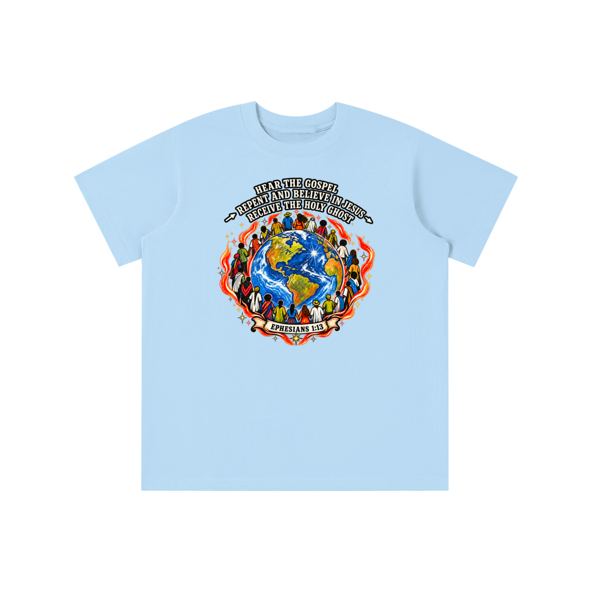 Hear the Gospel > repent and believe in Jesus > Receive the Holy Ghost youth T-shirt