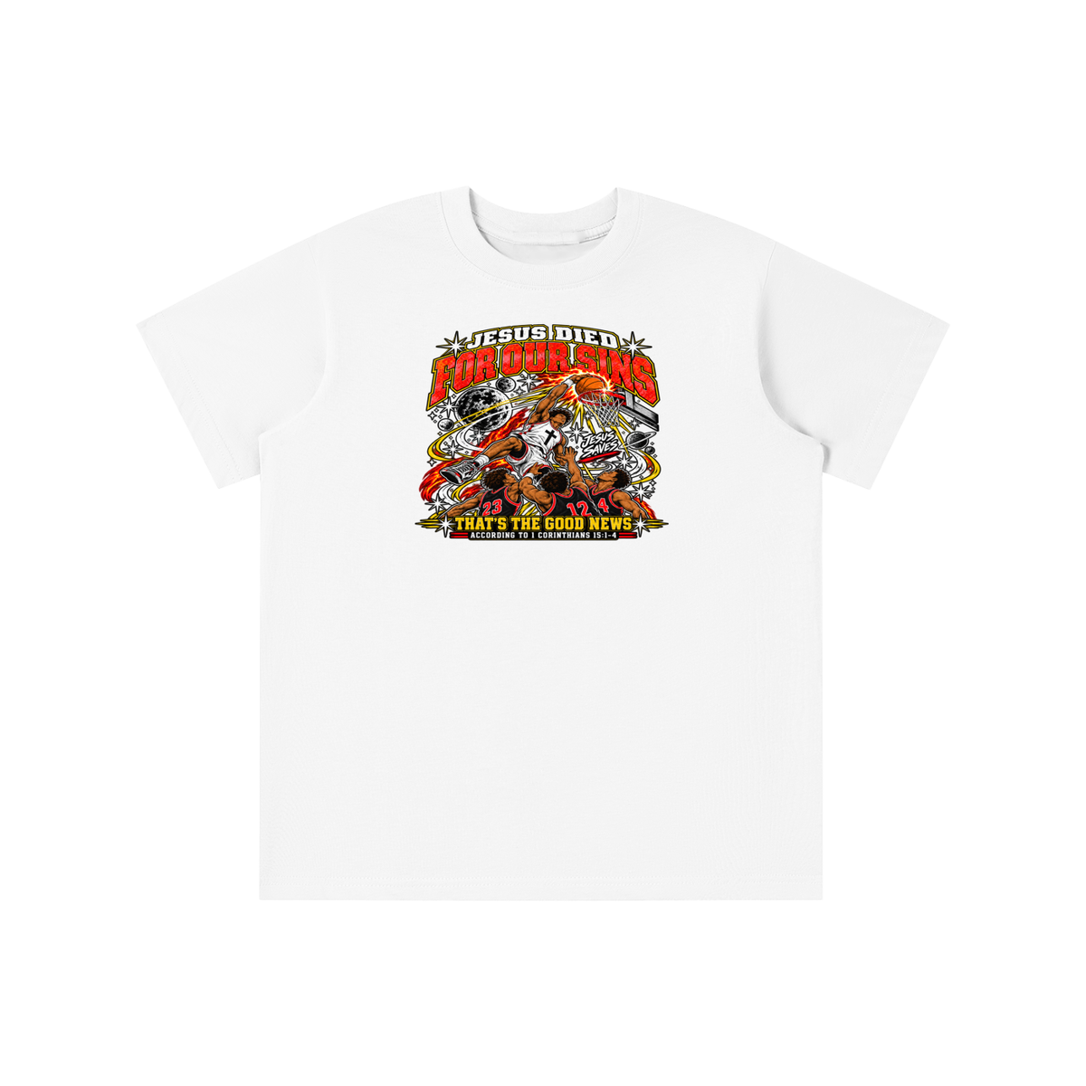 Jesus died for our sins that's the good news according to 1 Corinthians 15:1-4 youthT-shirt