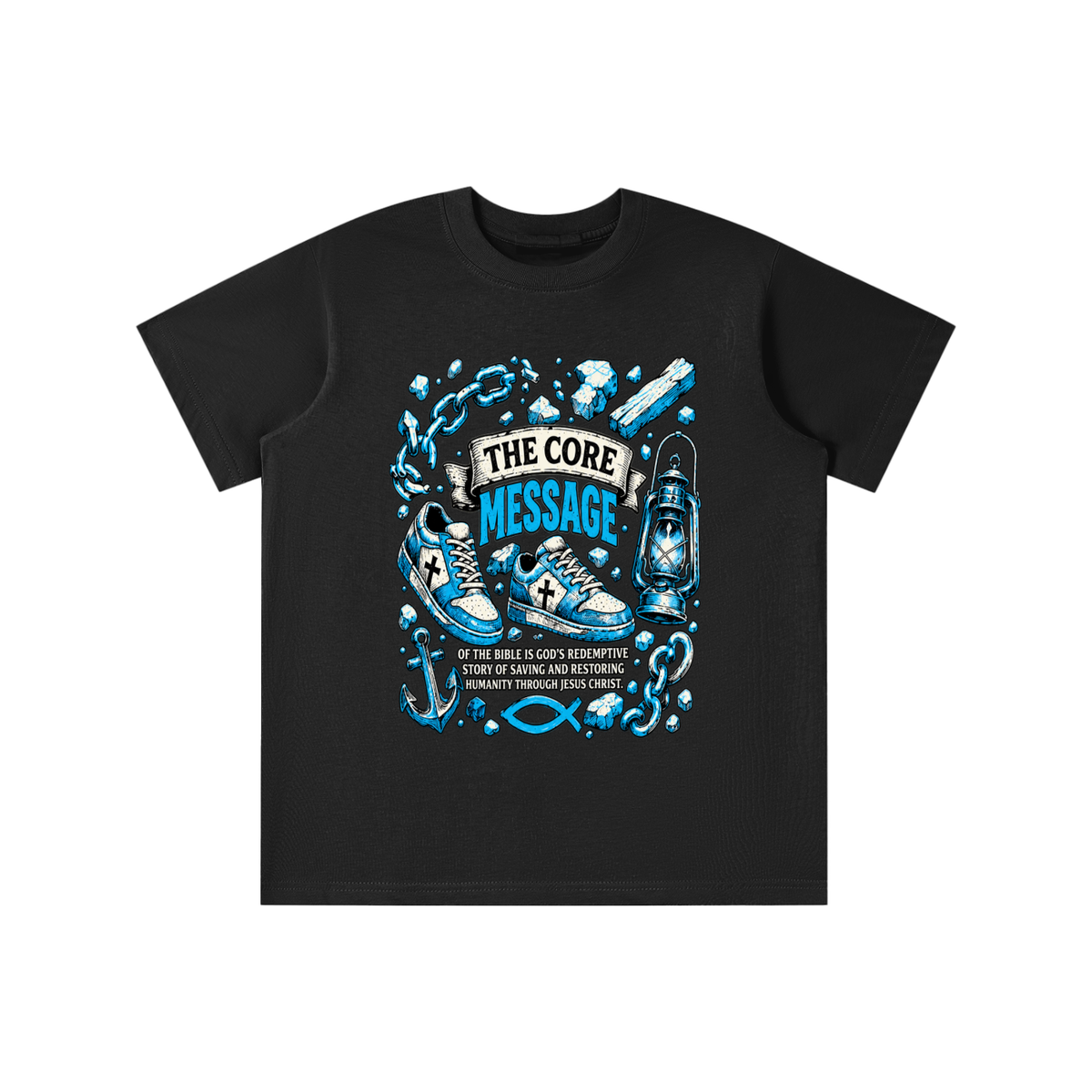 the core message of the bible is God's redemptive story of saving and restoring humanity through Jesus Christ. youth T-shirt