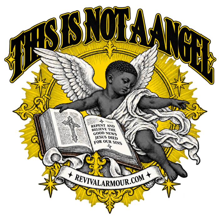 THIS IS NOT A ANGEL REPENT AND BELIEVE THE GOOD NEWS JESUS DIED FOR OUR SIN REVIVALARMOUR.COM youth T-shirt