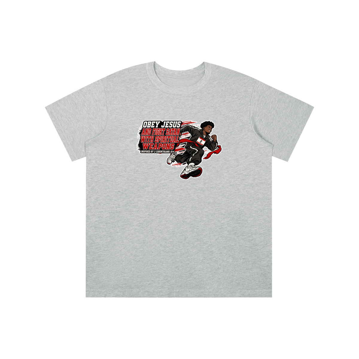 OBEY JESUS AND FIGHT SATAN WITH SPIRITUAL WEAPONS INSPIRED BY 2 CORINTHIANS 10:4 youth T-shirt