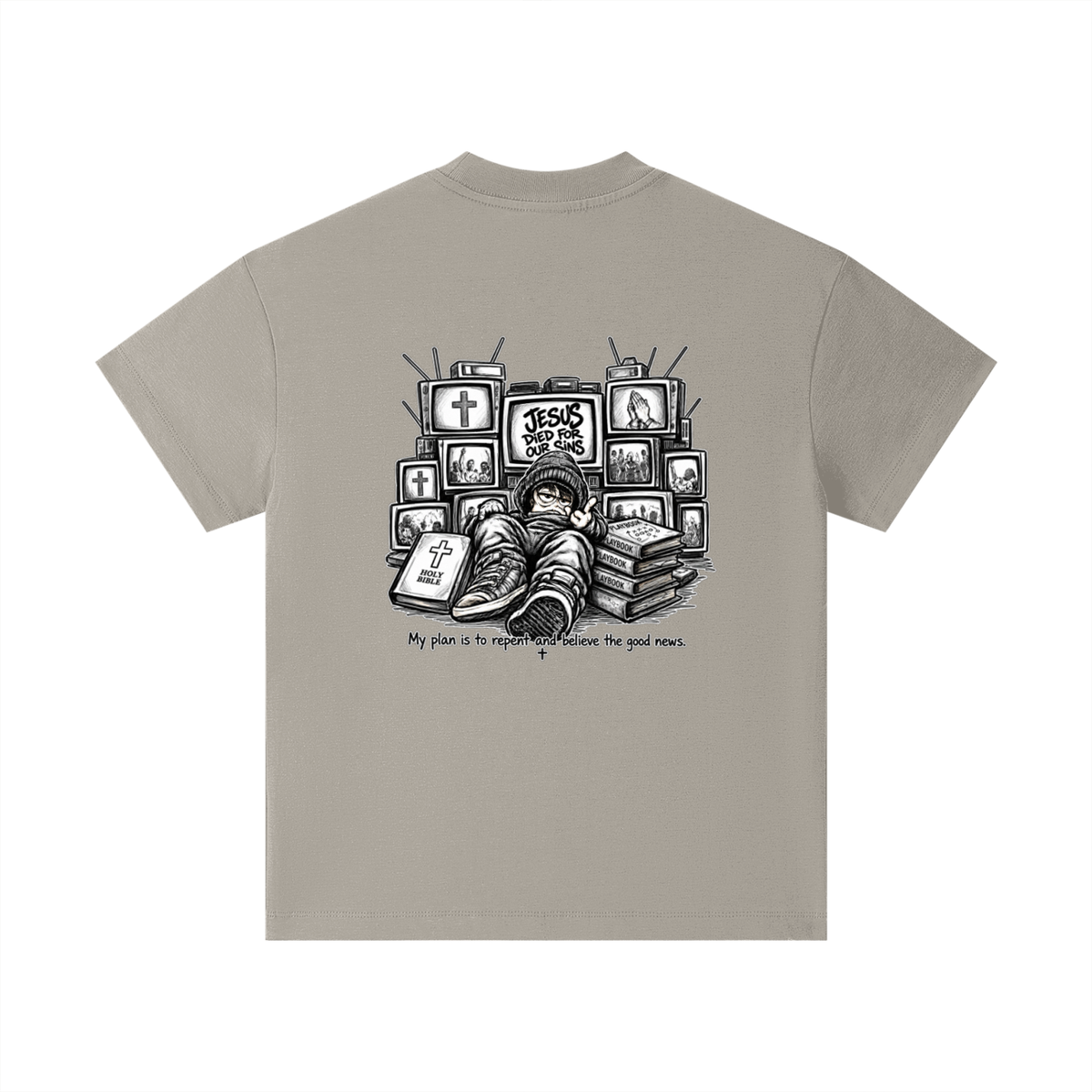 JESUS DIED FOR OUR SINS MY PLAN IS TO REPENT AND BELIEVE THE GOOD NEWS. Kids T-Shirt