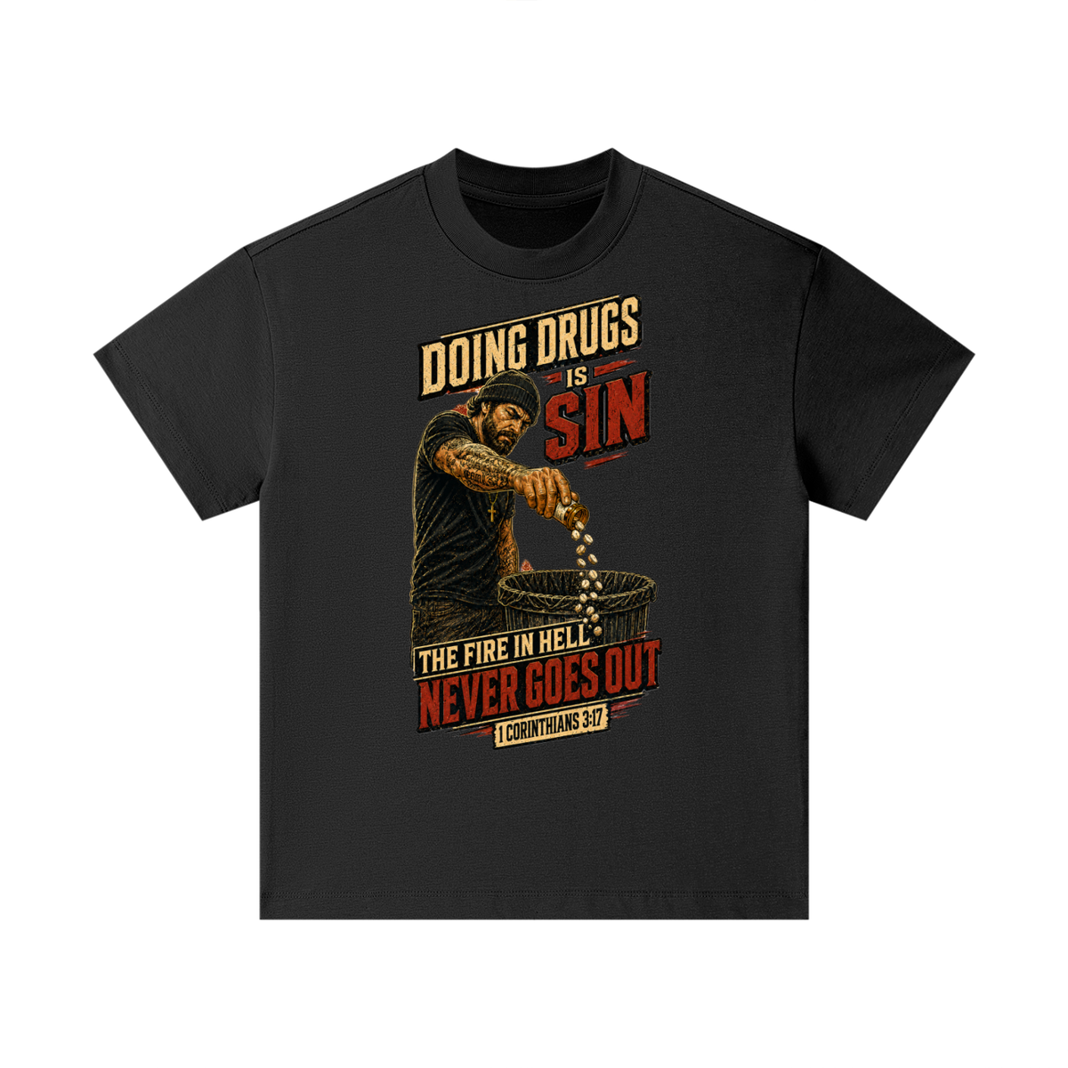 Doing drugs is sin The fire in hell never goes out Kids T-Shirt