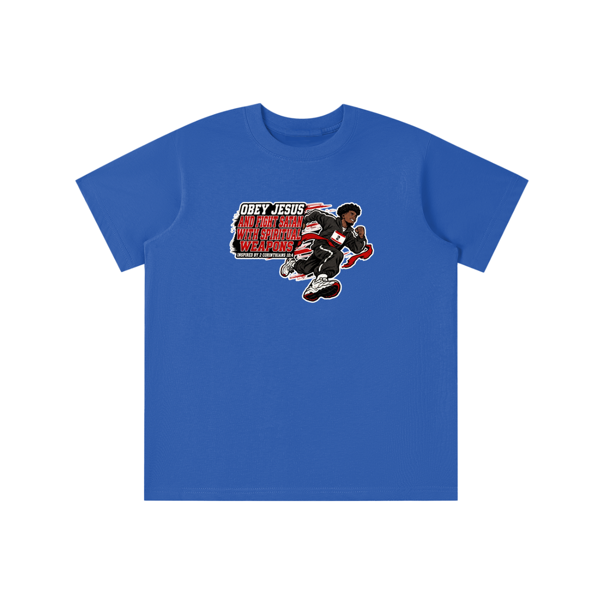 OBEY JESUS AND FIGHT SATAN WITH SPIRITUAL WEAPONS INSPIRED BY 2 CORINTHIANS 10:4 youth T-shirt
