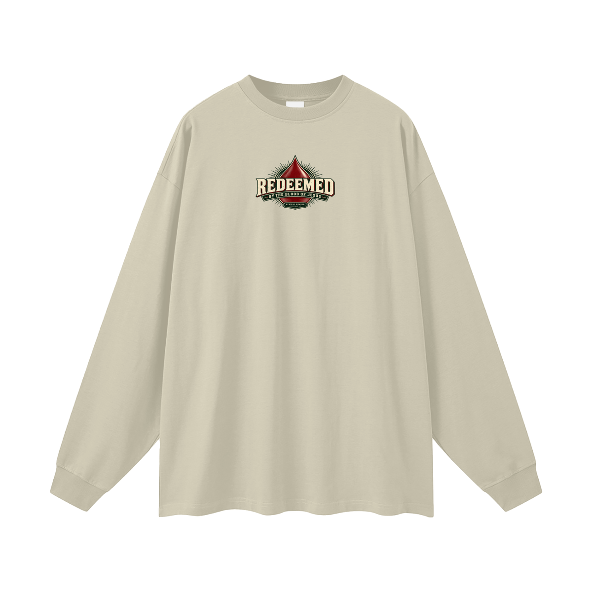 REDEEMED BY THE BLOOD OF JESUS -REVIVAL ARMOUR- -EPHESIANS 1:7- Long Sleeve T-Shirt