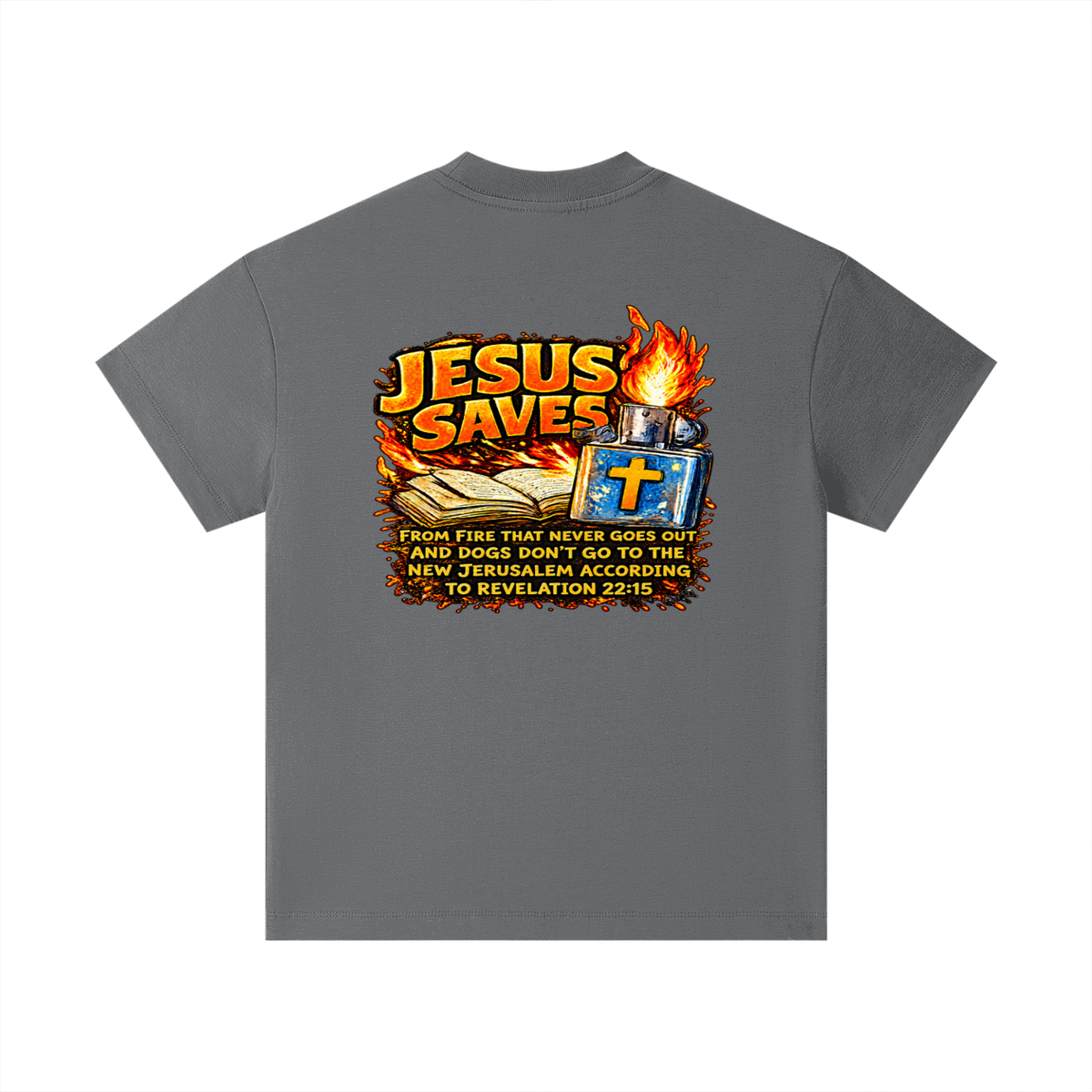 JESUS SAVES FROM IRE THAT GOES OUT AND DOGS DON'T GO TO THE NEW JERUSALEM ACCORDING TO REVELATION 22:15 Kids T-Shirt