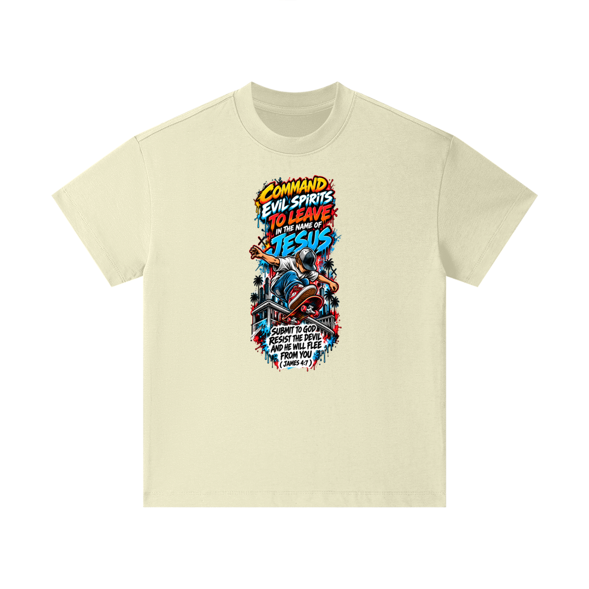 COMMAND EVIL SPIRITS TO LEAVE IN THE NAME OF JESUS SUBMIT TO GOD RESIST THE DEVIL AND HE WILL FLEE FROM YOU ( JAMES 4:7 ) Kids T-Shirt