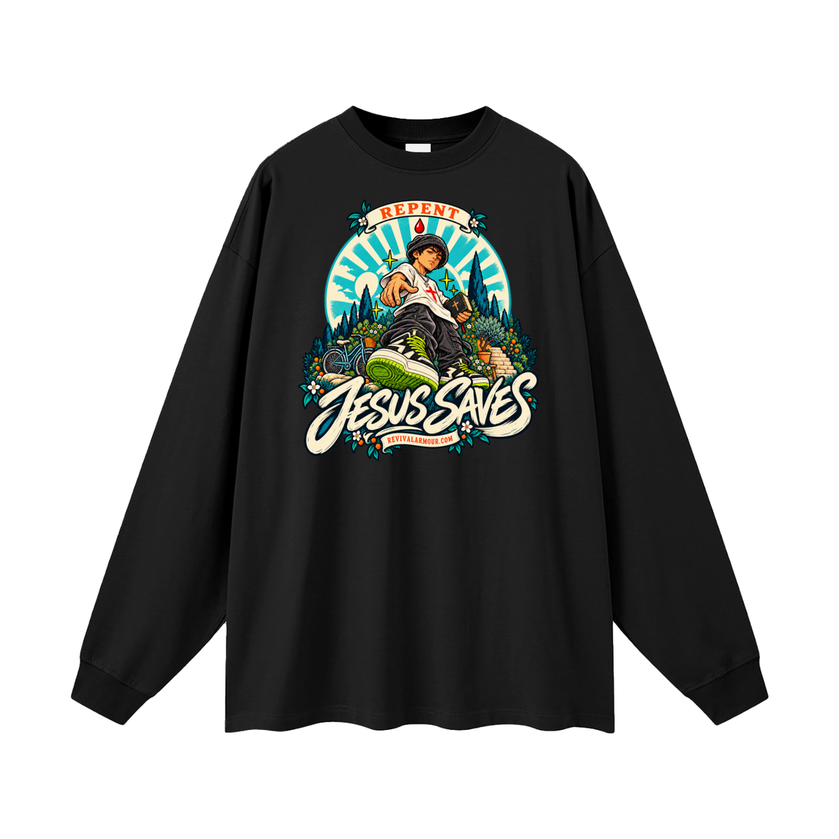 REPENT JESUS SAVES REVIVALARMOUR.COM Long Sleeve T-Shirt