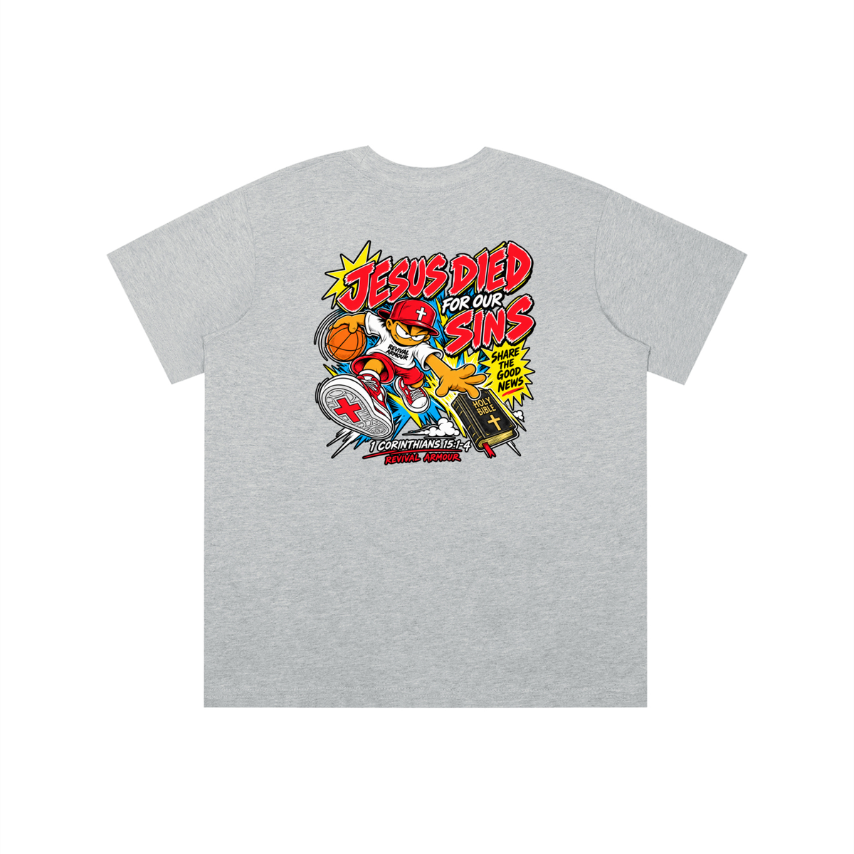 SUBMIT TO JESUS RESIST THE DEVIL AND HE WILL FLEE FROM YOU INSPIRED BY JAMES 4:7 JESUS DIED FOR OUR SINS SHARE THE GOOD NEWS HOLY BIBLE 1 CORTHIANS 15:1-4 REVIVAL ARMOUR Kids' T-shirt