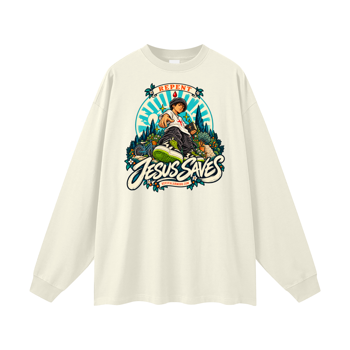 REPENT JESUS SAVES REVIVALARMOUR.COM Long Sleeve T-Shirt