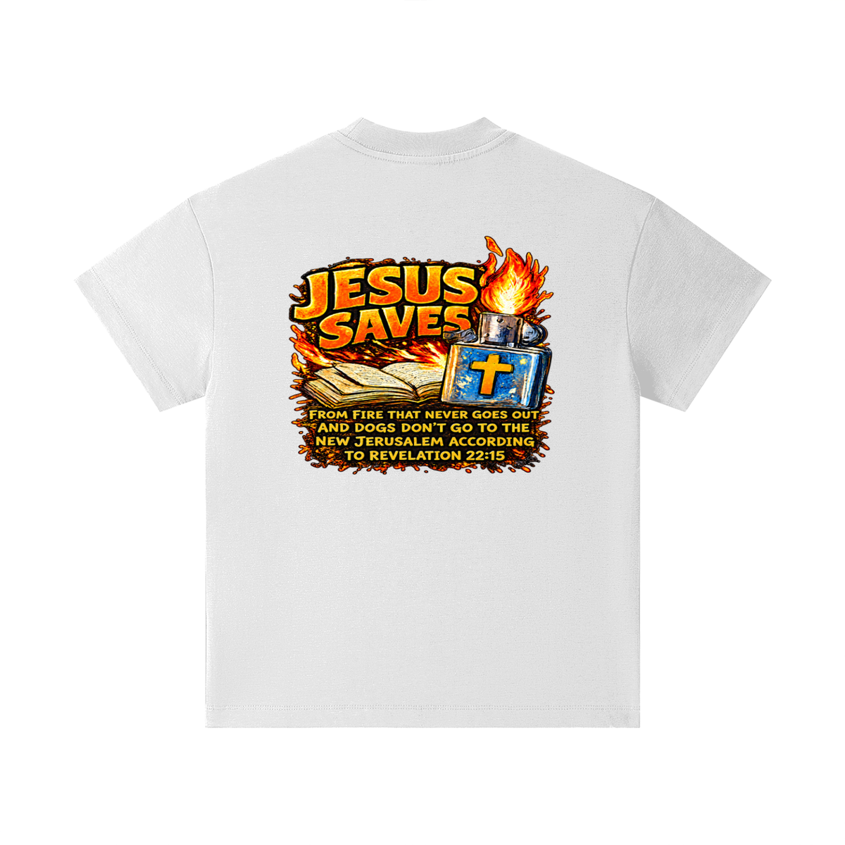 JESUS SAVES FROM IRE THAT GOES OUT AND DOGS DON'T GO TO THE NEW JERUSALEM ACCORDING TO REVELATION 22:15 Kids T-Shirt