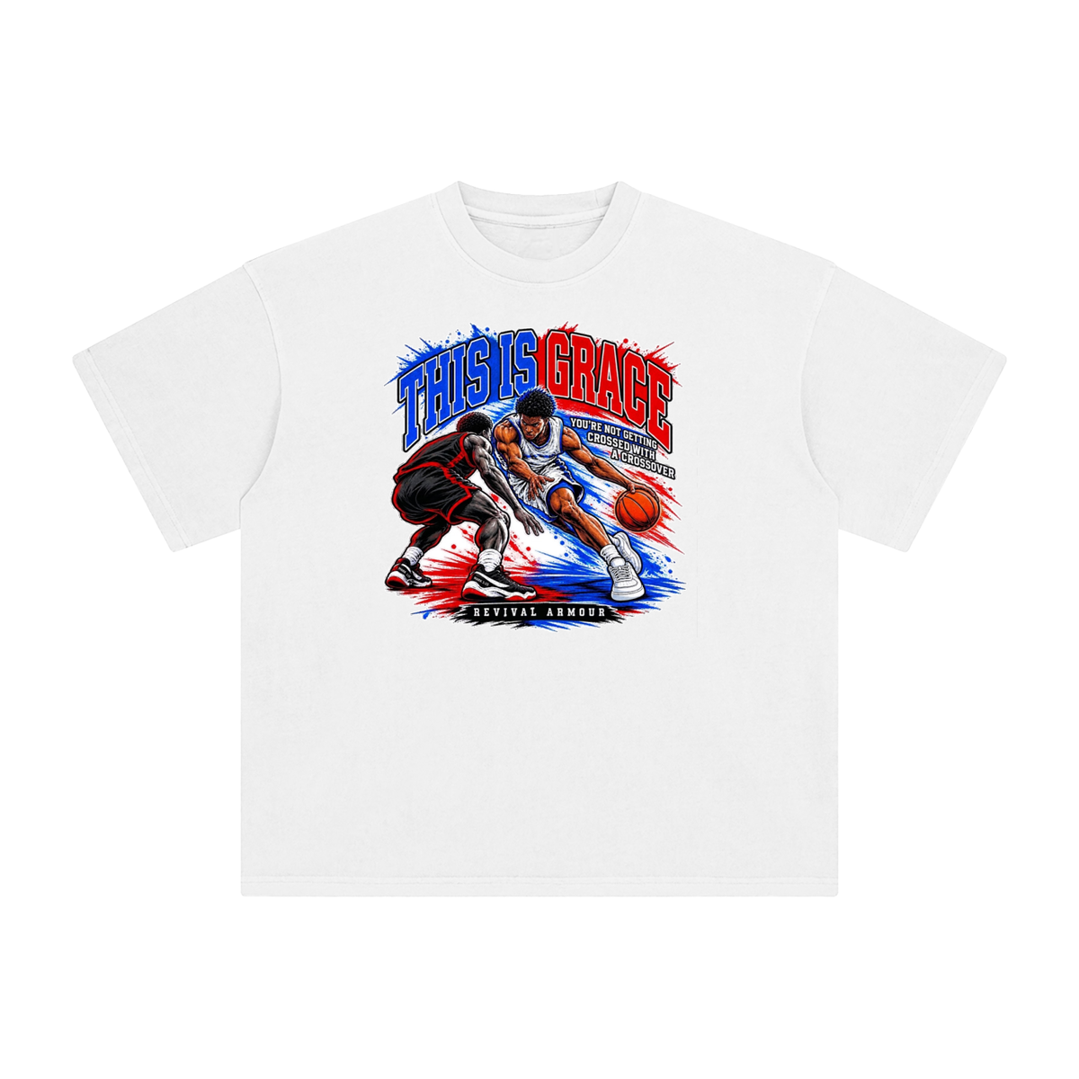 THIS IS GRACE YOU'RE NOT GETTING CROSSED WITH A CROSSOVER ( MARK 1:15 IS ON HIS SHOES TOO ) T-Shirt