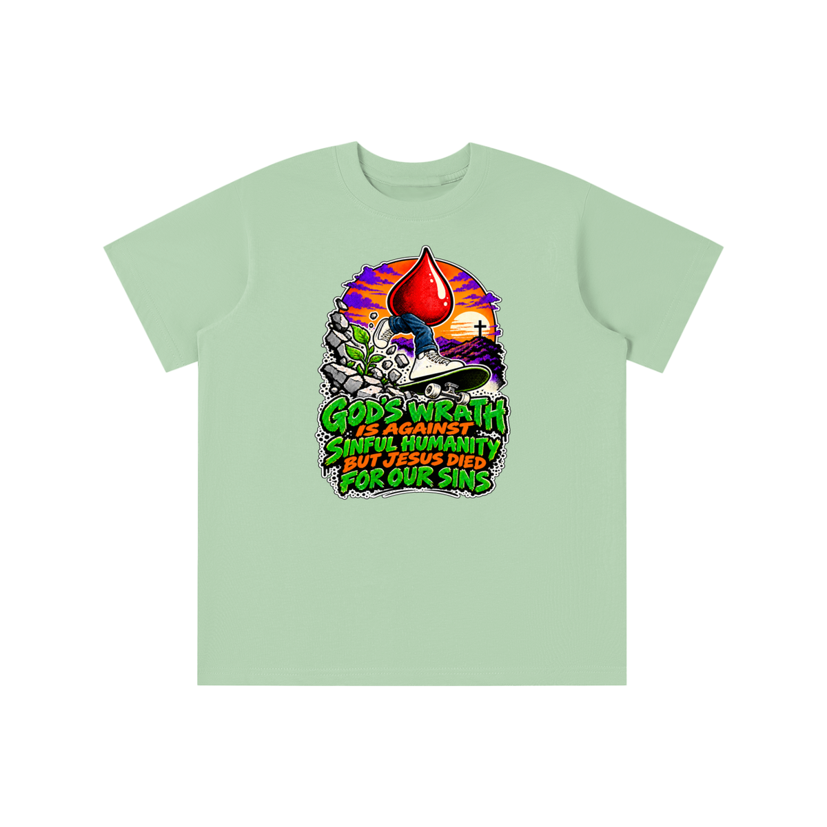 GOD'S WRATH IS AGAINST SINFUL HUMANITY BUT JESUS DIED FOR OUR SINS youth T-shirt
