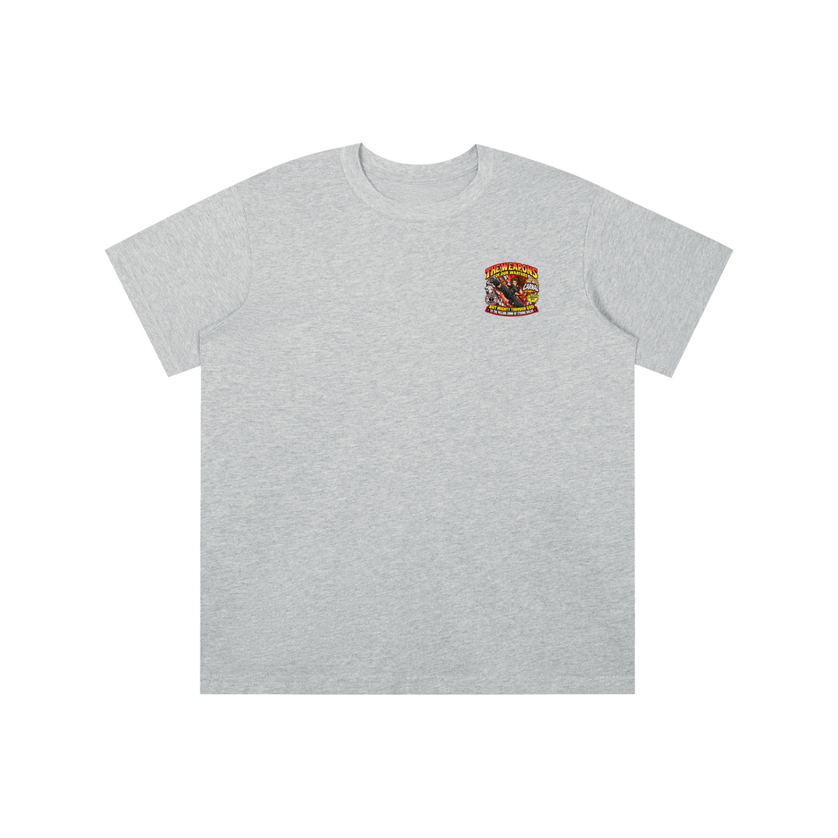 THE WEAPONS OF OUR WARFARE ARE NOT CARNAL INSPIRED BY 2 CORINTHIANS 10:4 BUT MIGHTY THROUGH GOD TO THE PULLING DOWN OF STRONG HOLDS REVIVAL ARMOUR youthT-shirt