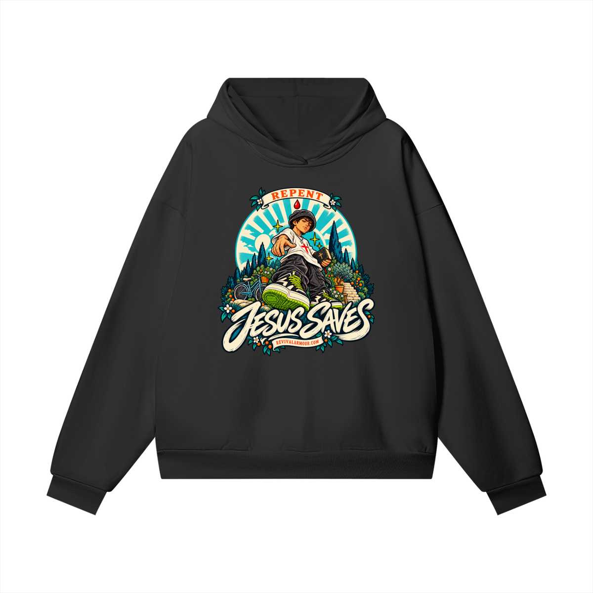 REPENT JESUS SAVES REVIVALARMOUR.COM Hidden Pocket Hoodie