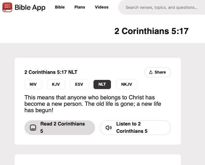 2 Corinthians 5:17 NLT T-Shirt