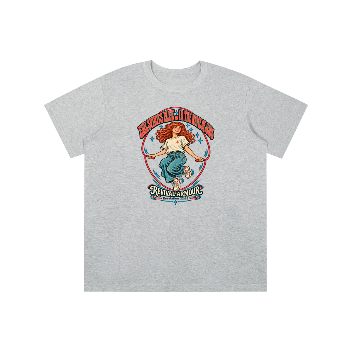 EVIL SPIRITS FLEE IN THE NAME OF JESUS REVIVAL ARMOUR *Revelation 22:15* youth T-shirt