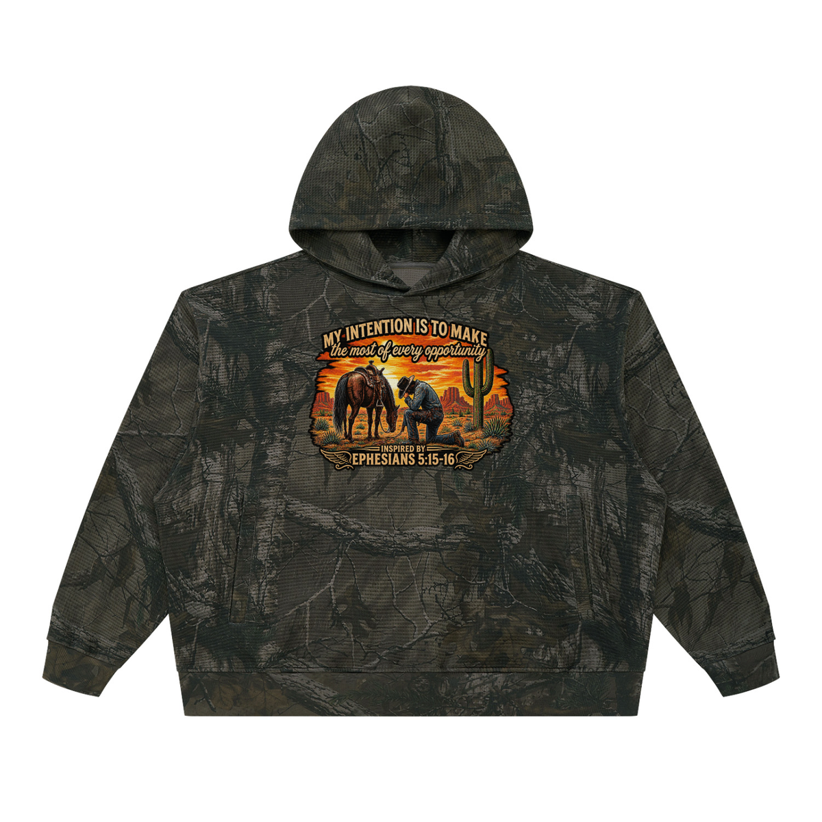 MY INTENTION IS TO MAKE THE MOST OF EVERY OPPORTUNITY INSPIRED BY EPHESIANS 5:15-16 Camo Hoodie