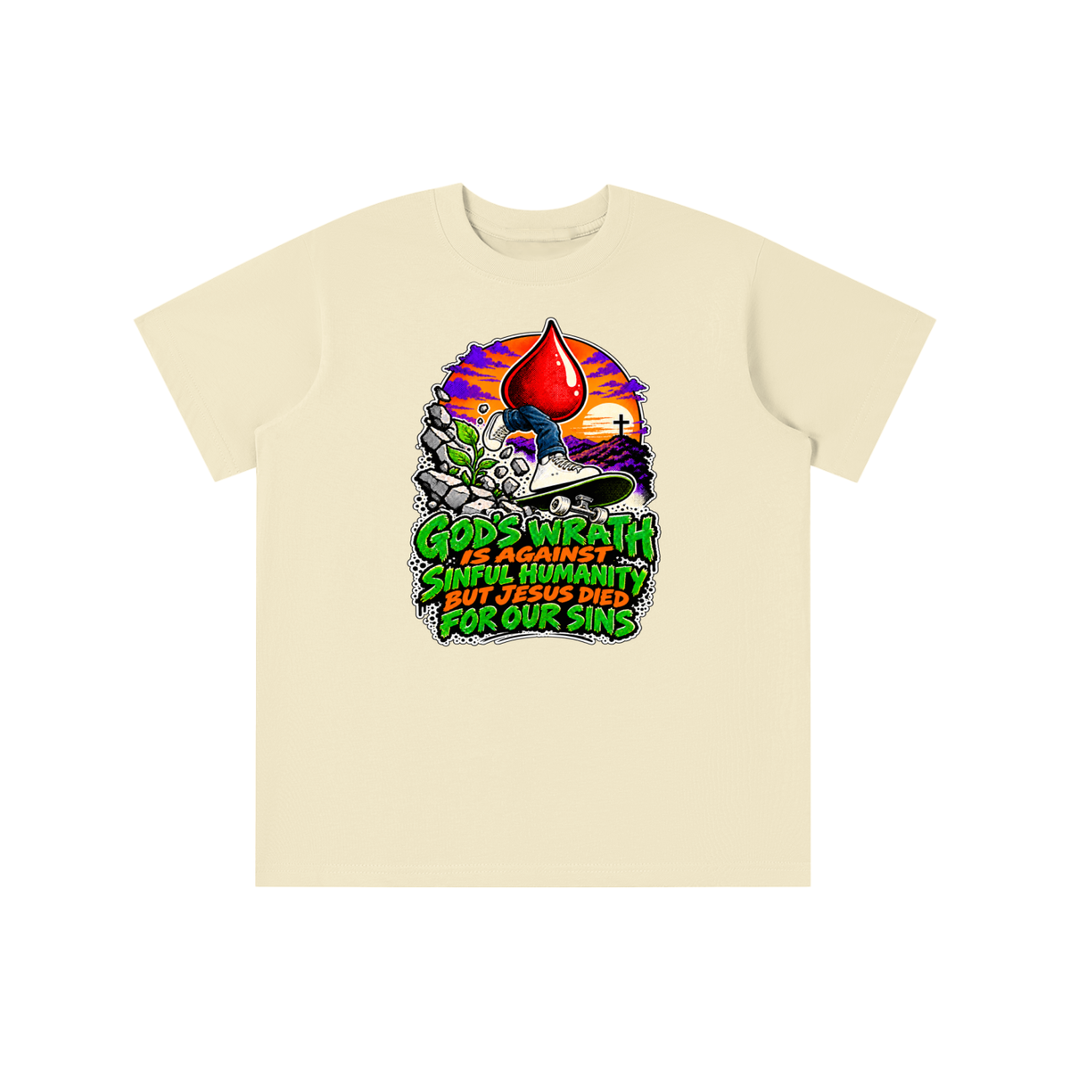 GOD'S WRATH IS AGAINST SINFUL HUMANITY BUT JESUS DIED FOR OUR SINS youth T-shirt