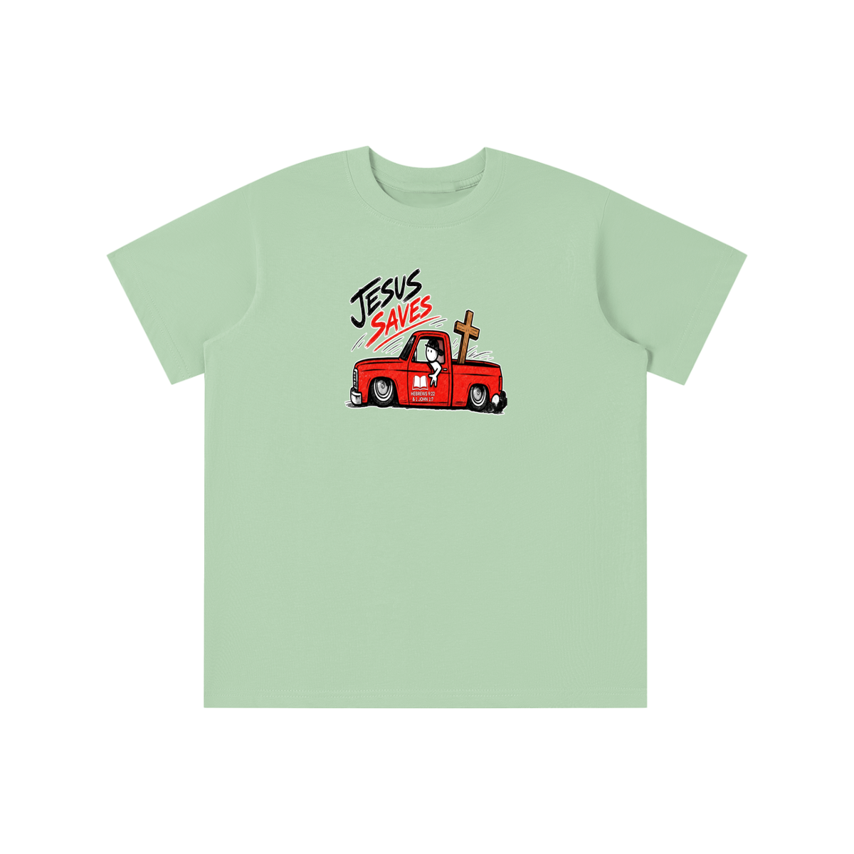 JESUS SAVES BOOK HEBREWS 9:22 & 1 JOHN 1:7 youth T-shirt