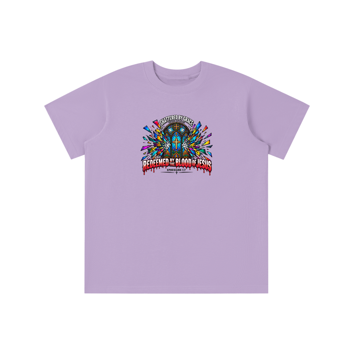 SHATTERED BY GRACE VINTAGE EXPLOSION REDEEMED BY THE BLOOD OF JESUS EPHESIANS 1:7 that's not a quote youth T-shirt