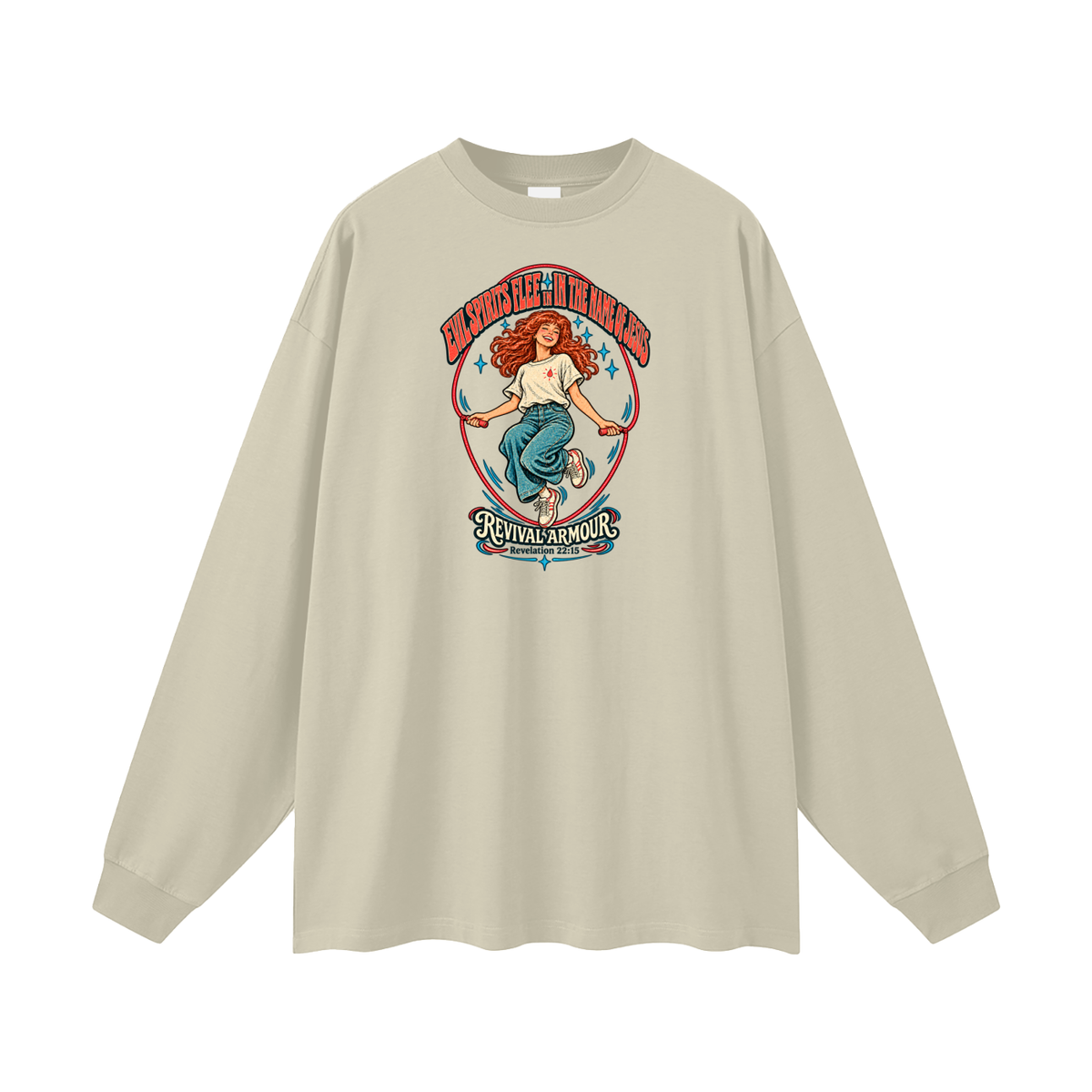 EVIL SPIRITS FLEE IN THE NAME OF JESUS REVIVAL ARMOUR *Revelation 22:15* Long Sleeve T-Shirt