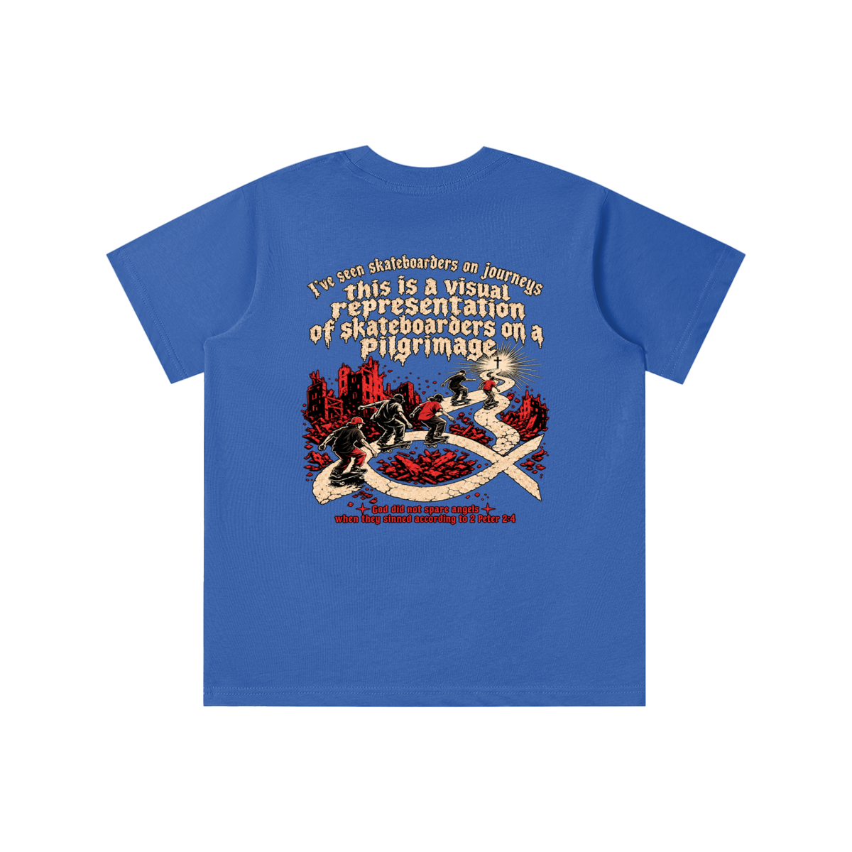 skateboarders on a pilgrimage youth T-shirt