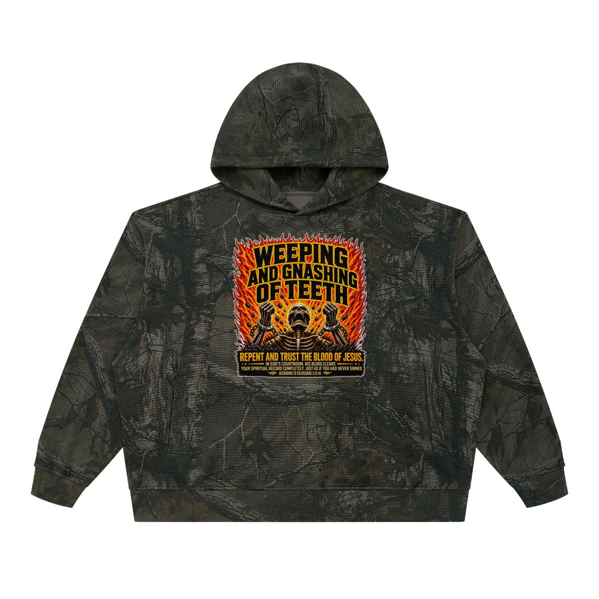 WEEPING AND GNASHING OF TEETH Waffle Tree Camo Hoodie