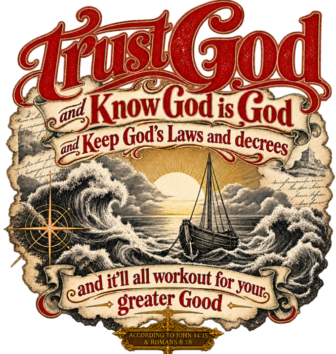 Trust God and Know God is God and Keep God's Laws and decrees and it'll all workout for your greater Good ACCORDING TO JOHN 14:15 & ROMANS 8:28 T-Shirt