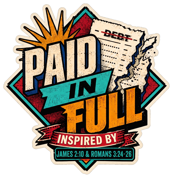 THE WAGE OF SIN IS DEATH INSPIRED BY ROMANS 6:23 PAID IN FULL INSPIRED BY JAMES 2:10 & ROMANS 3:24-26 youth T-shirt