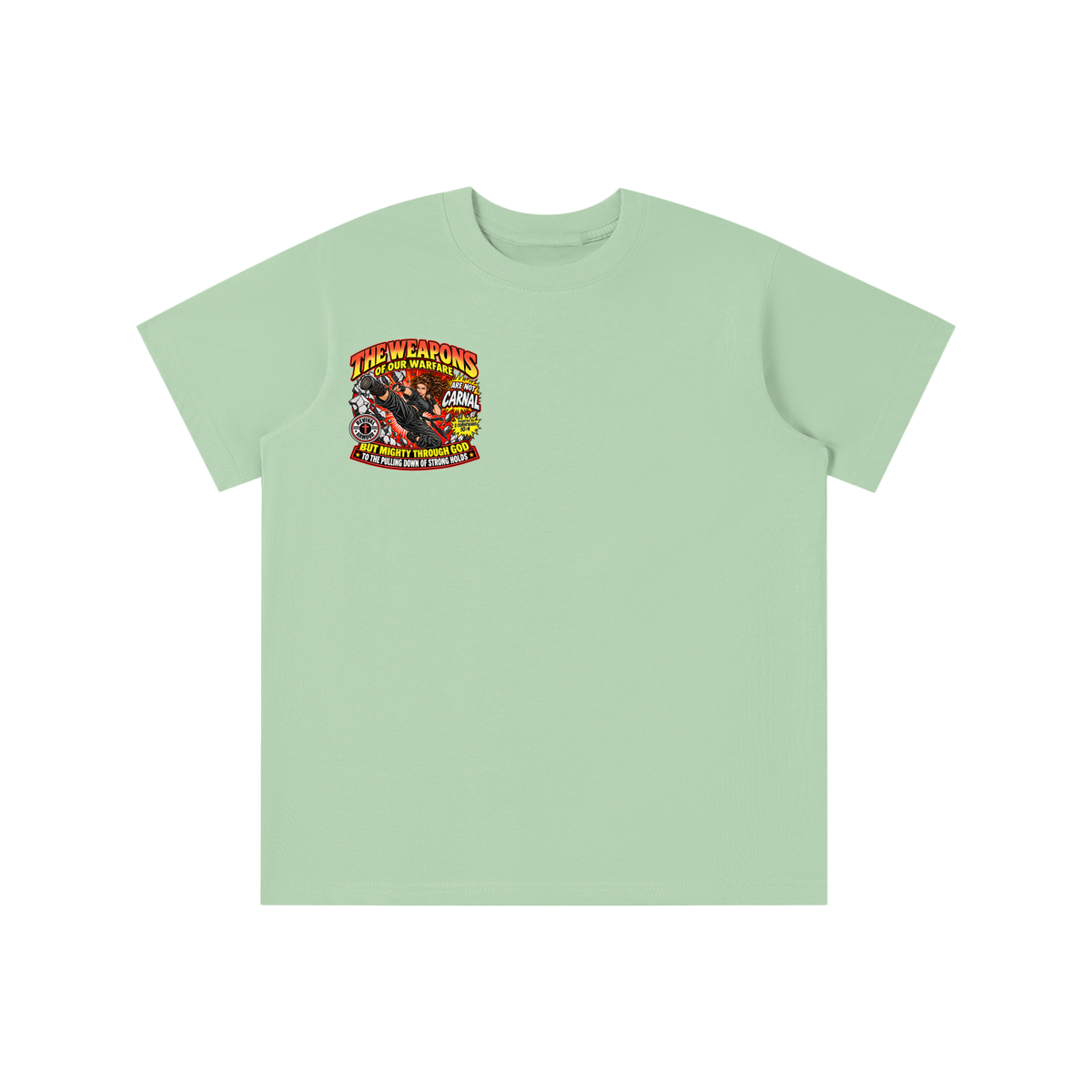 THE WEAPONS OF OUR WARFARE ARE NOT CARNAL BUT MIGHTY THROUGH GOD TO THE PULLING DOWN OF STRONG HOLDS youth T-shirt