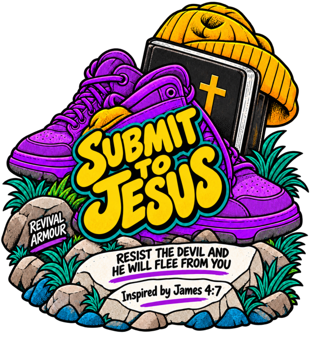 SUBMIT TO JESUS RESIST THE DEVIL AND HE WILL FLEE FROM YOU INSPIRED BY JAMES 4:7 JESUS DIED FOR OUR SINS SHARE THE GOOD NEWS HOLY BIBLE 1 CORTHIANS 15:1-4 REVIVAL ARMOUR T-Shirt