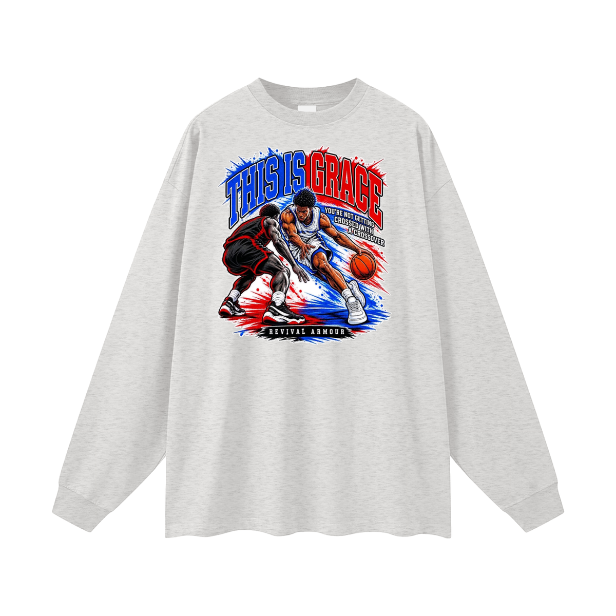 THIS IS GRACE YOU'RE NOT GETTING CROSSED WITH A CROSSOVER ( MARK 1:15 IS ON HIS SHOES TOO ) Long Sleeve T-Shirt
