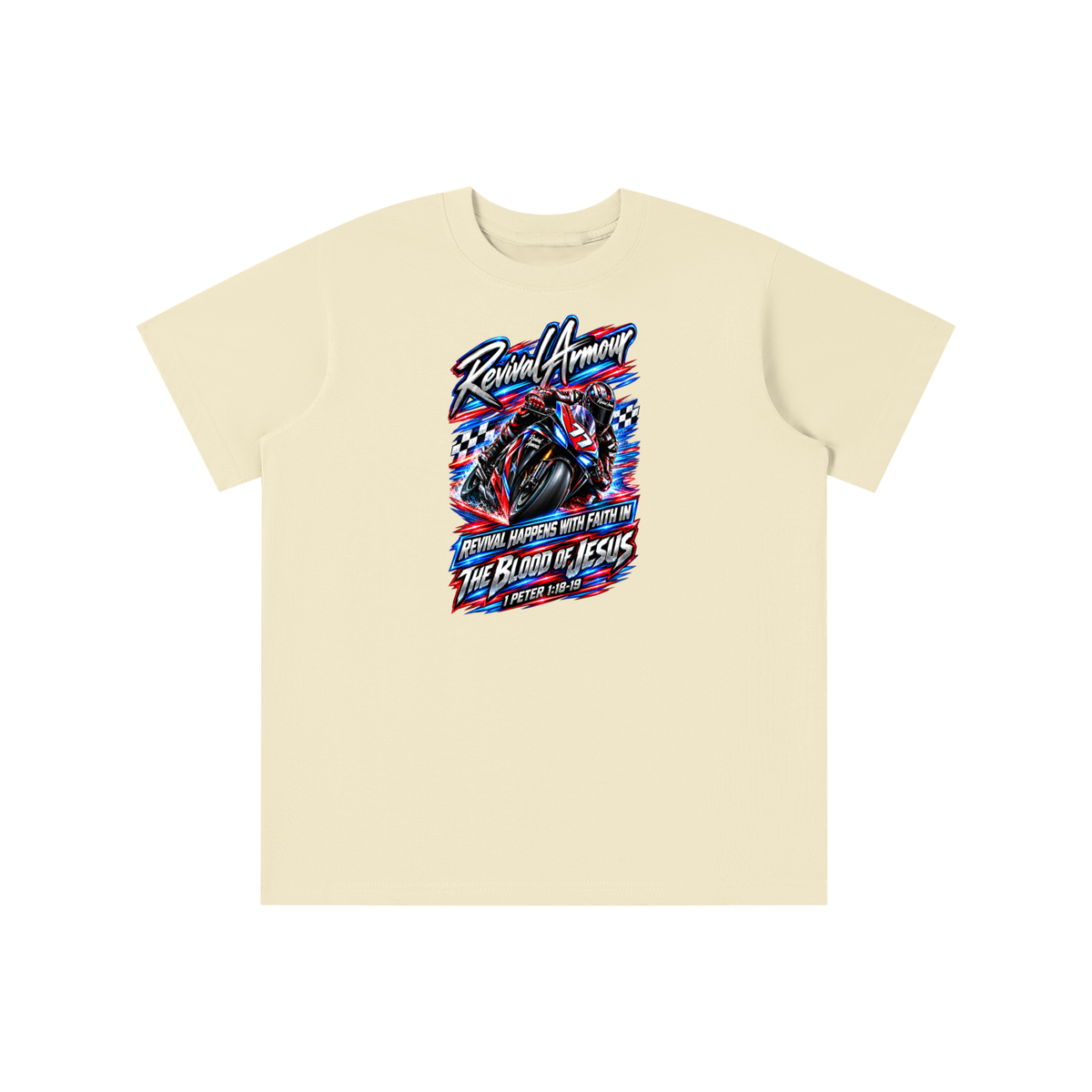 REVIVAL ARMOUR REVIVAL HAPPENS WITH FAITH IN THE BLOOD OF JESUS 1 PETER 1:18-19 youth T-shirt