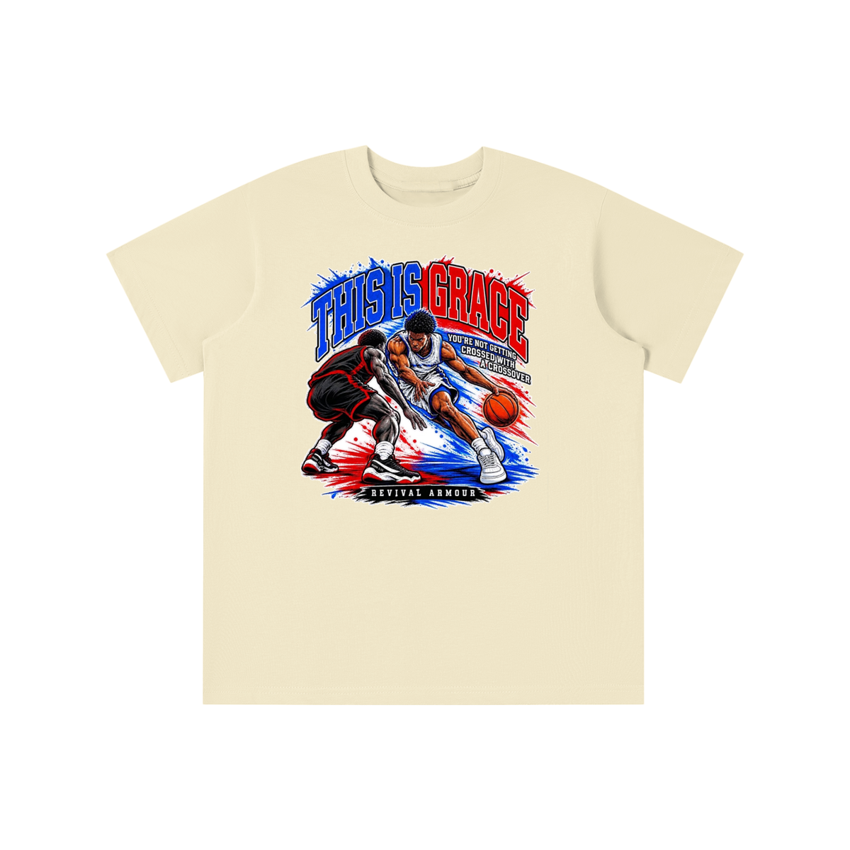 THIS IS GRACE YOU'RE NOT GETTING CROSSED WITH A CROSSOVER ( MARK 1:15 IS ON HIS SHOES TOO ) youth T-shirt