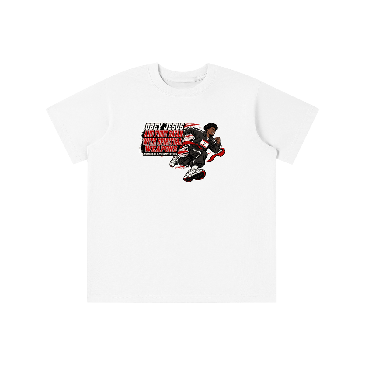 OBEY JESUS AND FIGHT SATAN WITH SPIRITUAL WEAPONS INSPIRED BY 2 CORINTHIANS 10:4 youth T-shirt