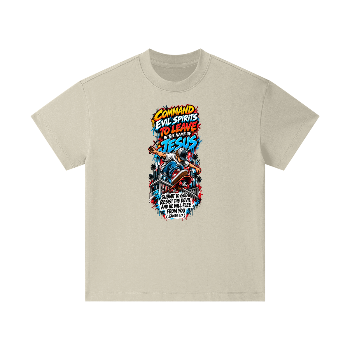 COMMAND EVIL SPIRITS TO LEAVE IN THE NAME OF JESUS SUBMIT TO GOD RESIST THE DEVIL AND HE WILL FLEE FROM YOU ( JAMES 4:7 ) Kids T-Shirt