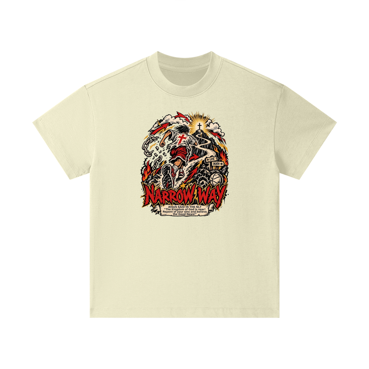 NARROW WAY JESUS SAID IN NLT "The kingdom of God is near! Repent of your sins and believe the Good News!" Kids T-Shirt