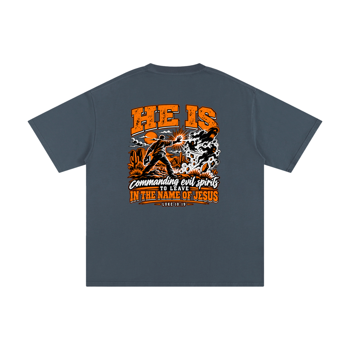 THE WEAPONS OF OUR WARFARE ARE NOT CARNAL HE IS COMMANDING EVIL SPIRITS TO LEAVE IN THE NAME OF JESUS - LUKE 10:19 - T-Shirt
