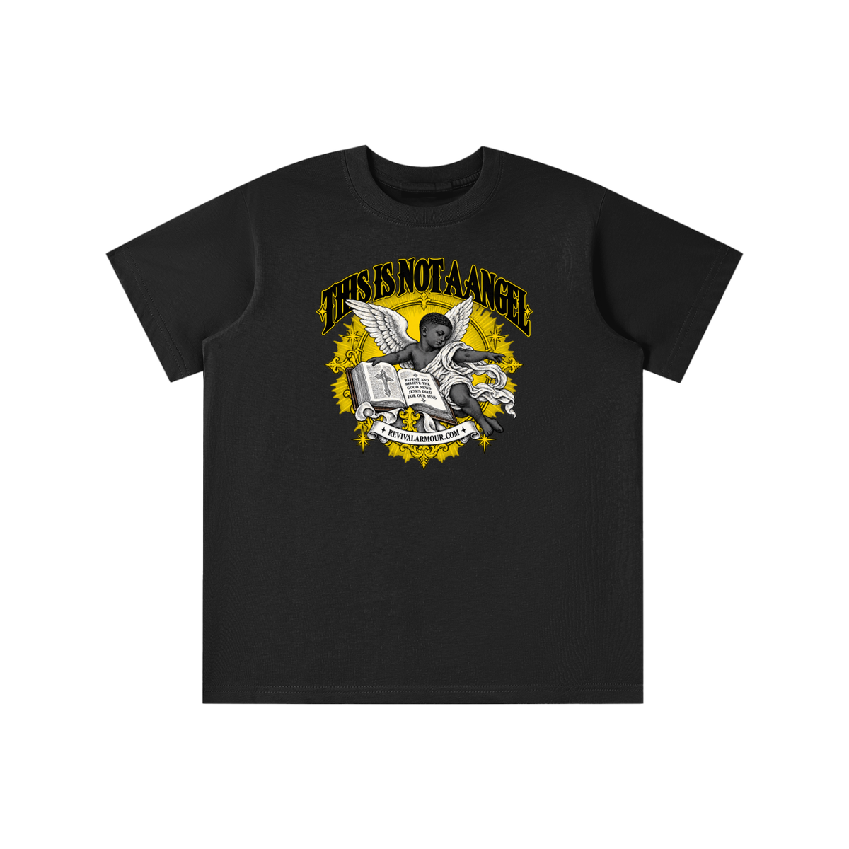 THIS IS NOT A ANGEL REPENT AND BELIEVE THE GOOD NEWS JESUS DIED FOR OUR SIN REVIVALARMOUR.COM youth T-shirt