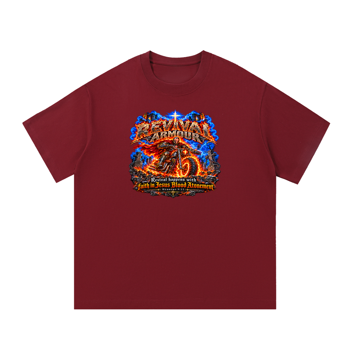 REVIVAL ARMOUR REVIVAL HAPPENS WITH FAITH IN JESUS BLOOD ATONEMENT - HEBREWS 9:22 - T-Shirt