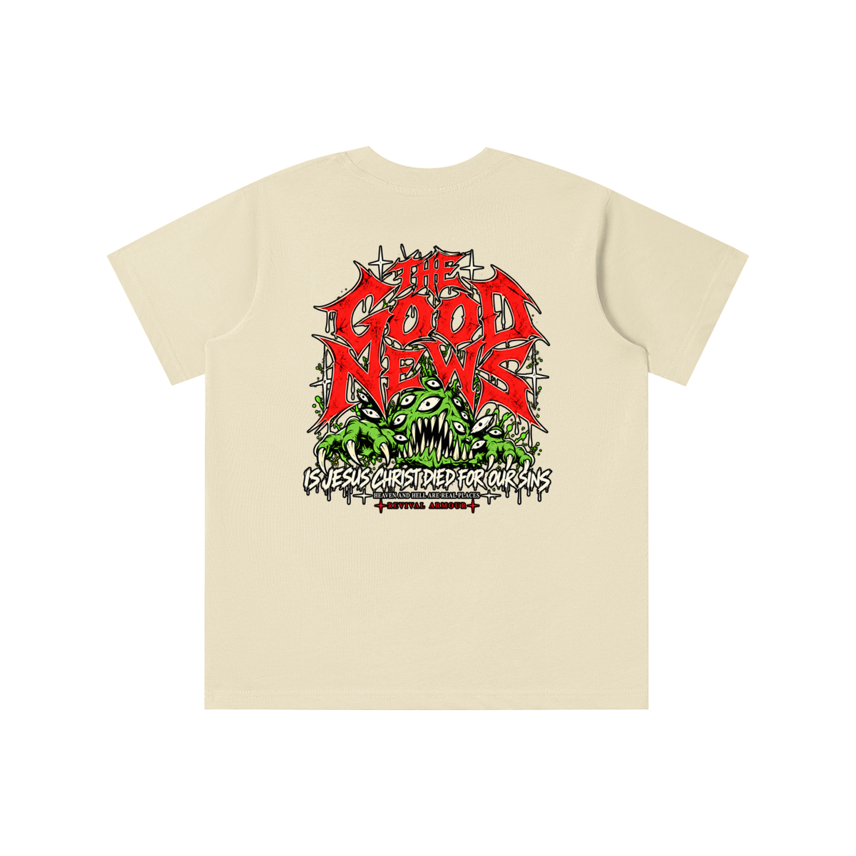 ACCORDING TO 1 CORINTHIANS 15:1-4 NLT THE GOOD NEWS IS JESUS CHRIST DIED FOR OUR SINS HEAVEN AND HELL ARE REAL PLACES youth T-shirt