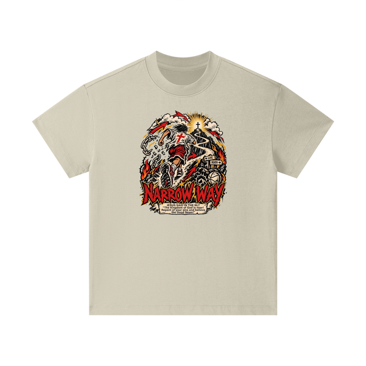 NARROW WAY JESUS SAID IN NLT "The kingdom of God is near! Repent of your sins and believe the Good News!" Kids T-Shirt