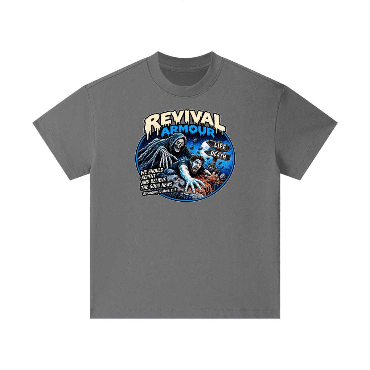 REVIVAL ARMOUR WE SHOULD REPENT AND BELIEVE THE GOOD NEWS according to Mark 1:15 Kids T-Shirt
